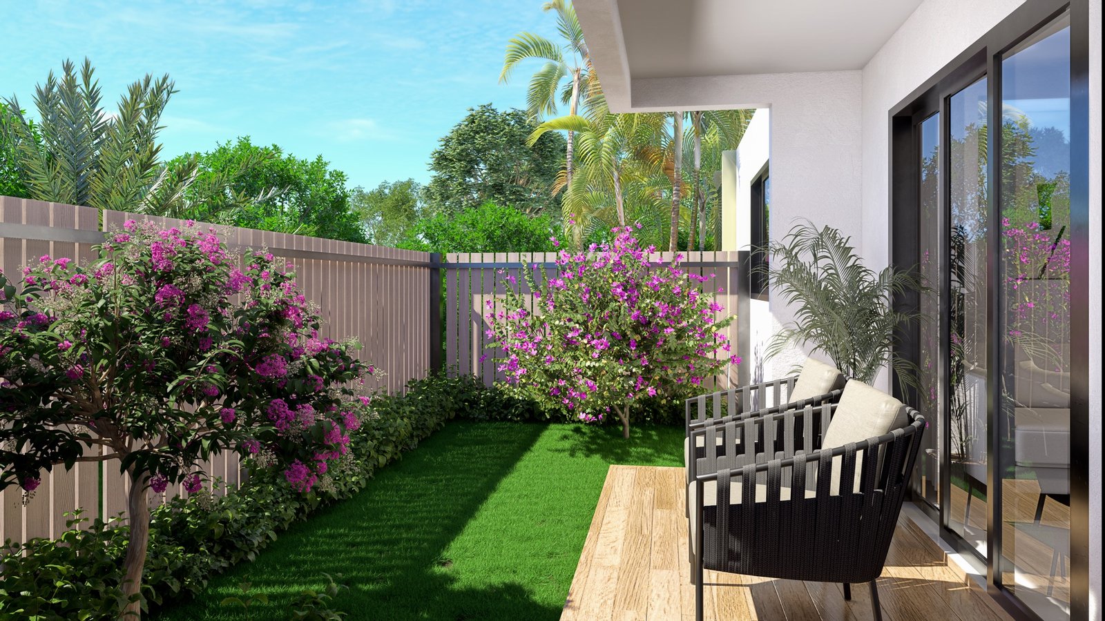 Áreas verdes y jardines del residencial Riviera