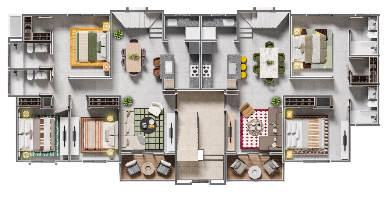 Plano penthouse Riviera At Costa Blanca - 110 m² + terraza privada de 25 m², 3 habitaciones, 3 baños, 2 parqueos